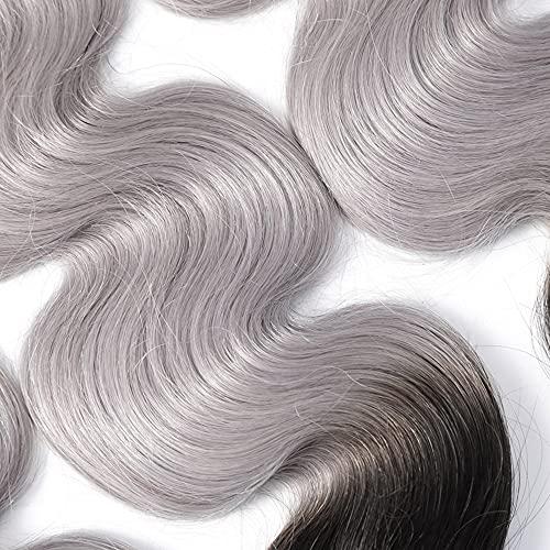Freiuoke Silver Bundles Ombre Body Wave Human Hair Bundles Brazilian Grey Body Wave Bundles Virgin Hair 3 Bundles 18 20 22 Inch Two Tone Grey Hair Extensions 1B/Grey Bundles