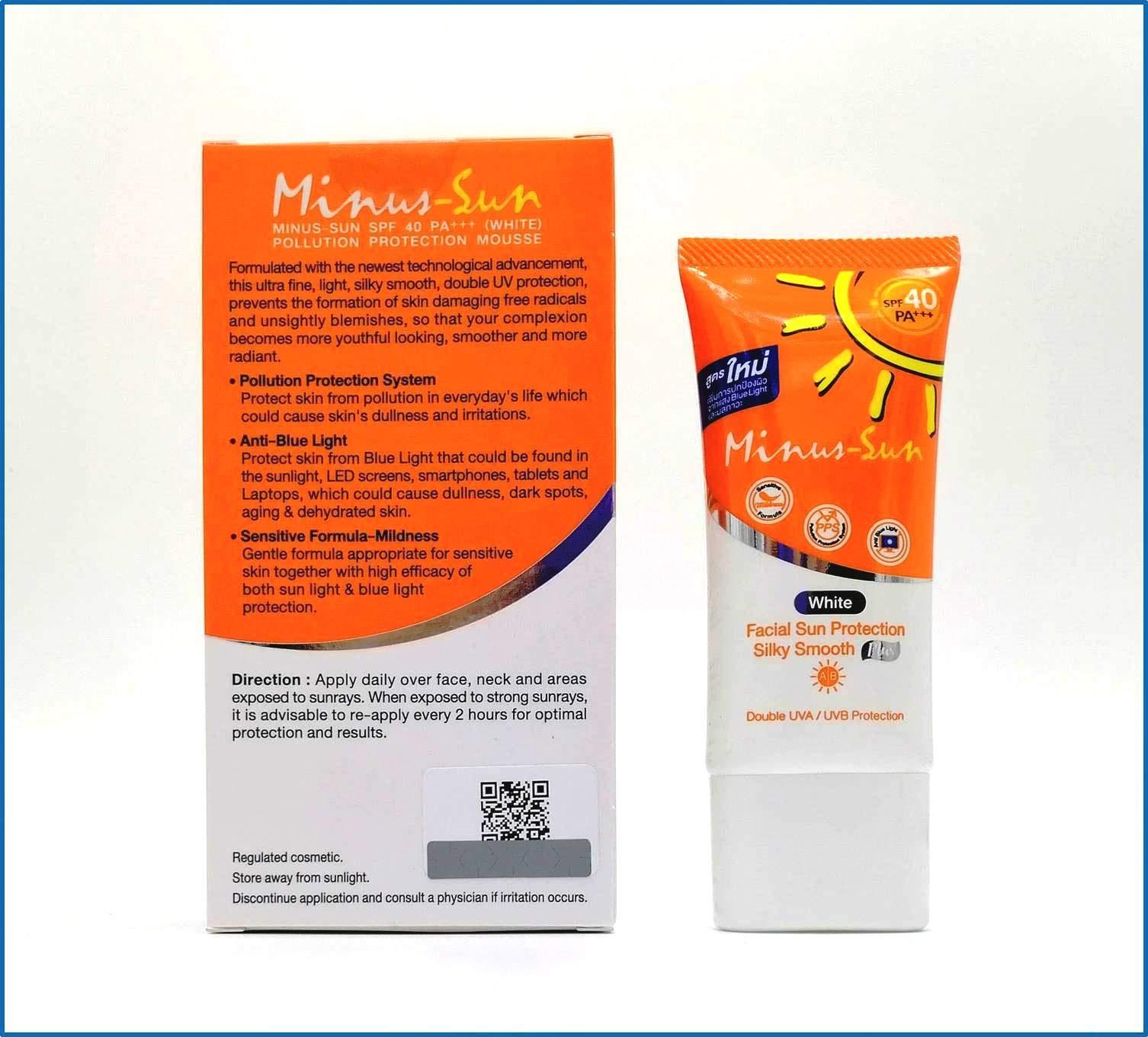 Minus Sun Pollution Protection Mousse Minus (Sol) Sun SPF40 PA+++ White (New Formular x 1 Ounces) Facial Sun Protection Silky Smooth Plus with Broad Spectrum UVA1 UVA2 and UVB Protection