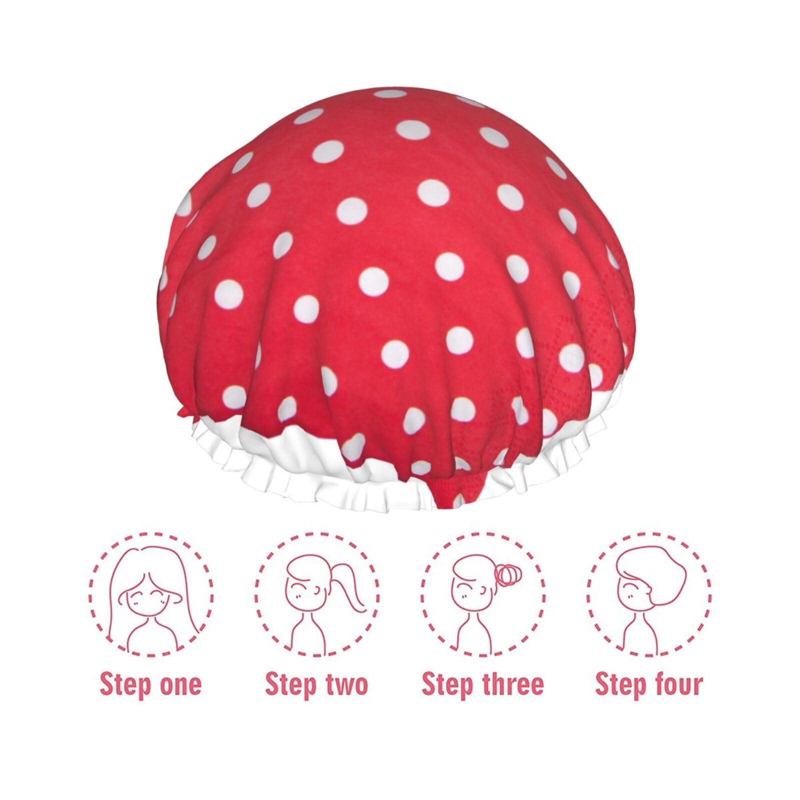 KArFri white dots Large Shower Cap For Women Men Reusable Shower Caps Waterproof Shower Cap For Braids & Long Hair shower bonnet with PEVA lined&Elastic Band Fashion showercap