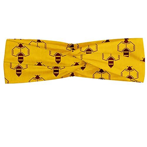 Ambesonne Ambesonne Queen Bee Headband for Women, Geometric Honey Lover with Wings Nature Theme Bumblebee Design, Elastic Comfy Hair Accessory Knotted Head Wrap Everyday Use, XS-S, Earth Yellow Seal Brown