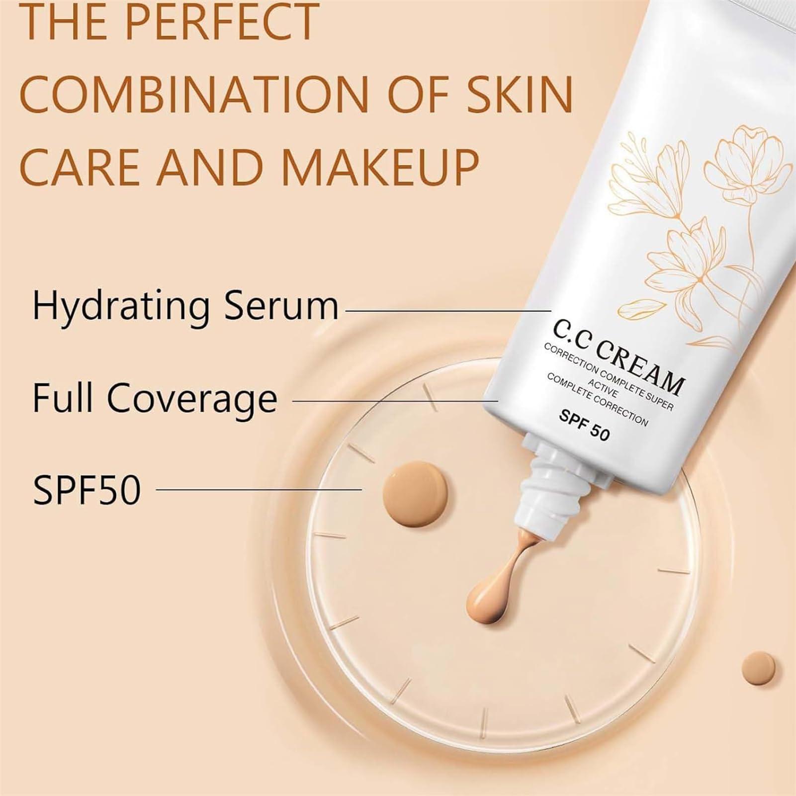 Gqrum Korean Color Changing CC Cream, Korean CC Cream With Spf 50, CC Color Correcting Full Coverage Cream, Korean CC Cream Self Adjusting For Mature Skin, CC Color Correcting Full Coverage Cream (3Pcs)