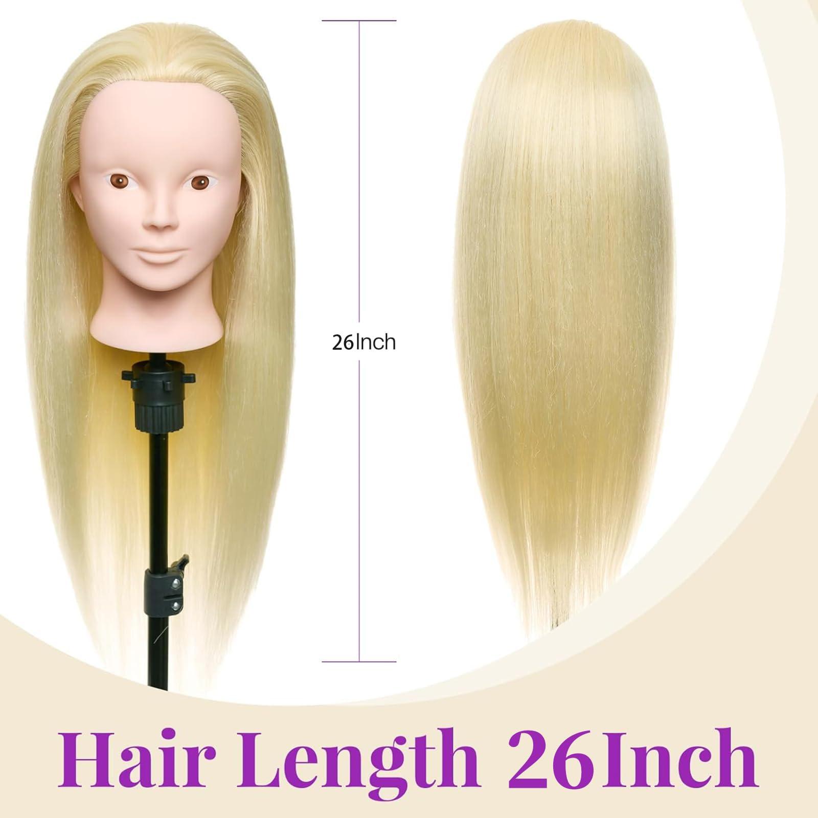 Neverland Beauty & Health Neverland Beauty Mannequin Head with 50% Real Human Hair, 24 Inch Makeup Cosmetology Manikin Practice Head with Hair, Braiding Hairdressing Doll Head for Hair Styling with False Eyelashes