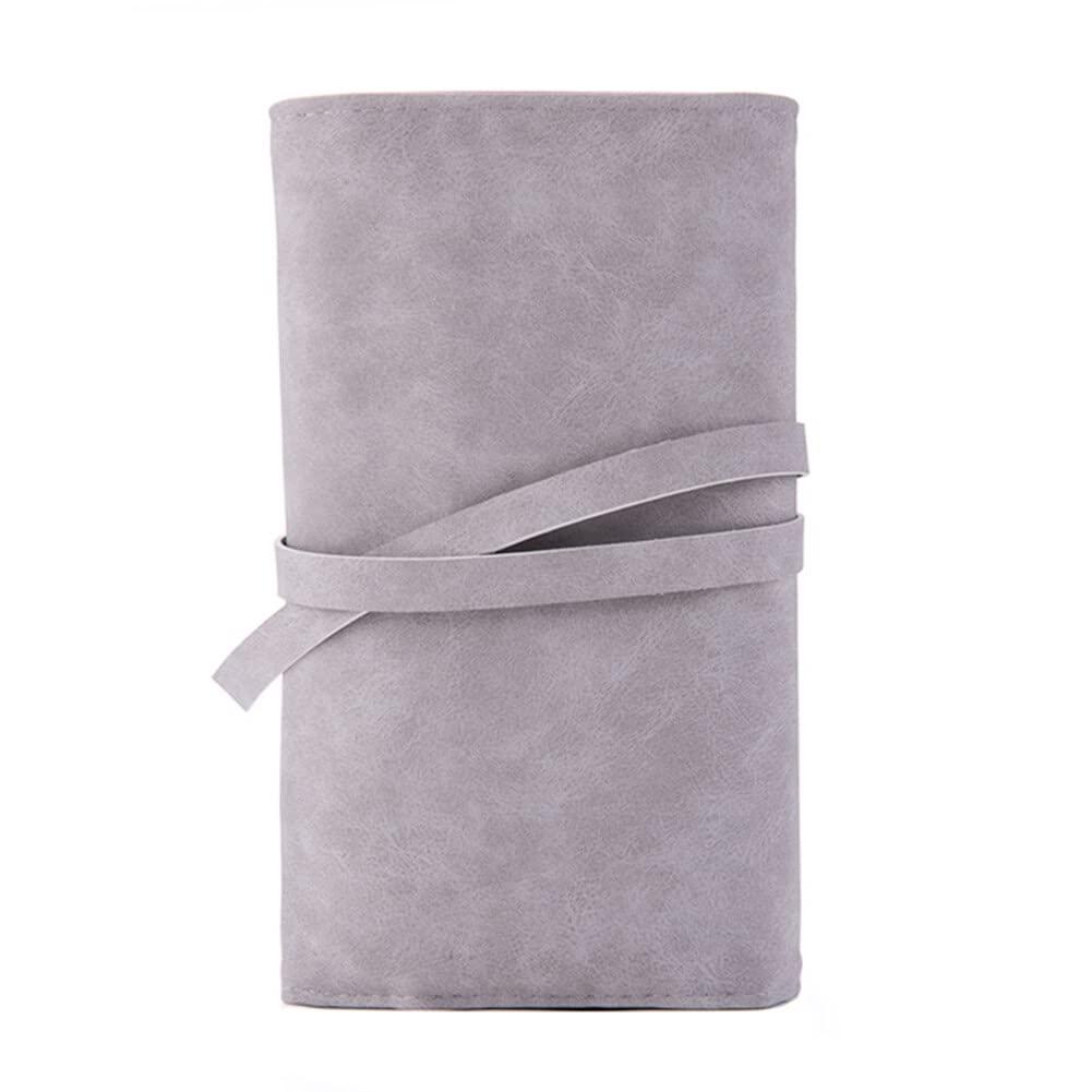 VASANA Gray Soft Makeup Brush Rolling Case Mini Cosmetic Brush Organizer Portable Roll Up Brush Holder Pouch Bag for Travel Business Trip 14 Pockets