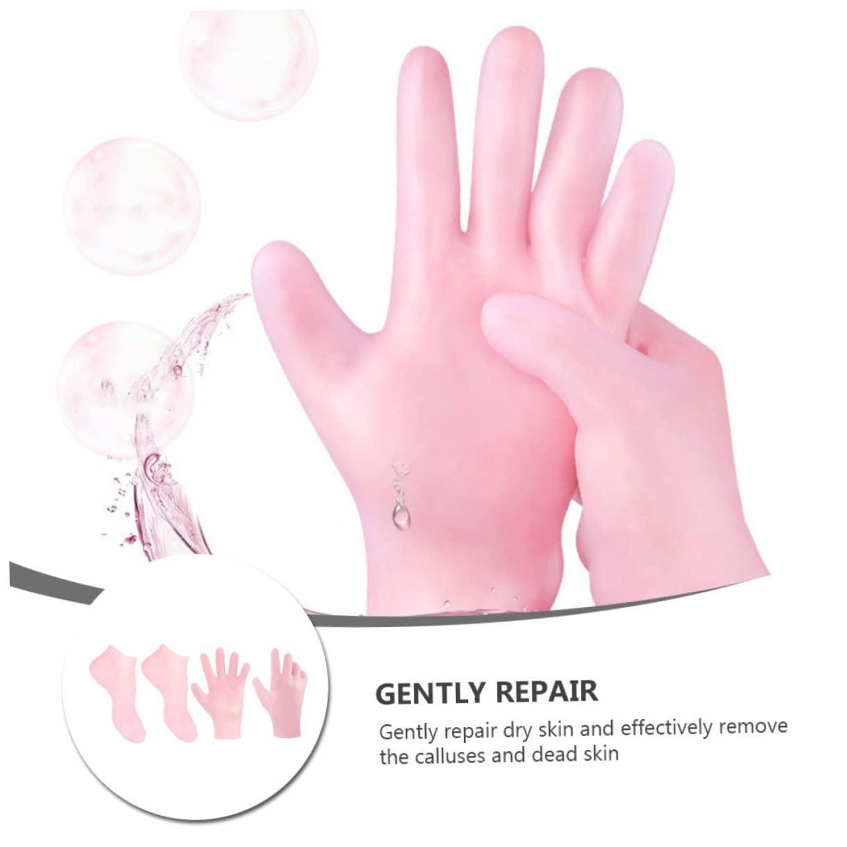 WOONEKY WOONEKY 1 Set Hydrating Sock Gloves Foot Care Socks Moisturizing Soften Socks Exfoliating Gloves Sock Spa Socks Gloves Cracked Foot Socks Full Finger Waterproof Gloves Gel Pink Sebs