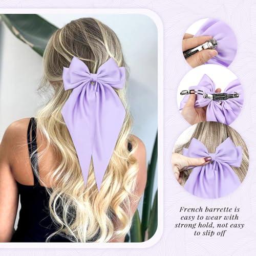 Cinaci Cinaci 8 Pieces Silky Satin Big Hair Bows for Women Girls Teens, Fancy Long Tail Bow Hair Clips French Hair Barrettes Hair Accessories