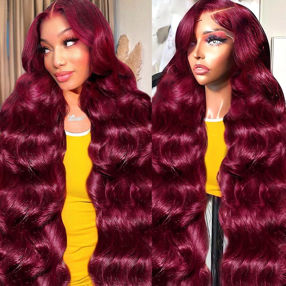 magicjoy magicjoy 99J 13x6 HD Lace Front Wigs Human Hair Pre Plucked Burgundy Lace Front Wigs Human Hair Body Wave 180% Density Glueless Red Wine Wigs for Women Human Hair Red Lace Front Wig Body Wave 24 Inch