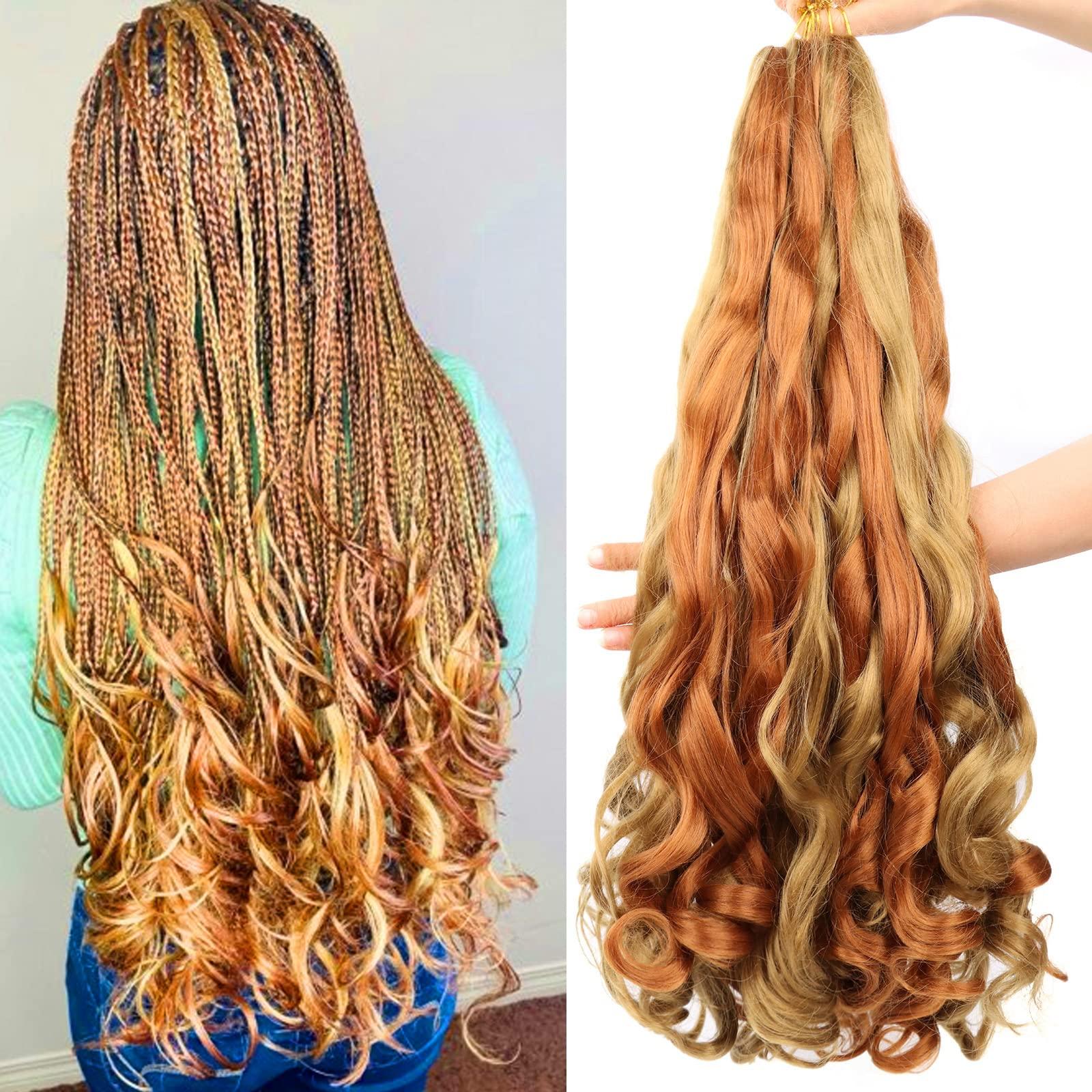 Lianzi French Curly Braiding Hair Blonde 22 Inch 8 Packs Spanish Curly Braiding Hair Curly Braiding Hair Pre Streched for Box Braids French Curl Braids Crochet Hair Extensions (22 Inch/Pack of 8, 27/30)