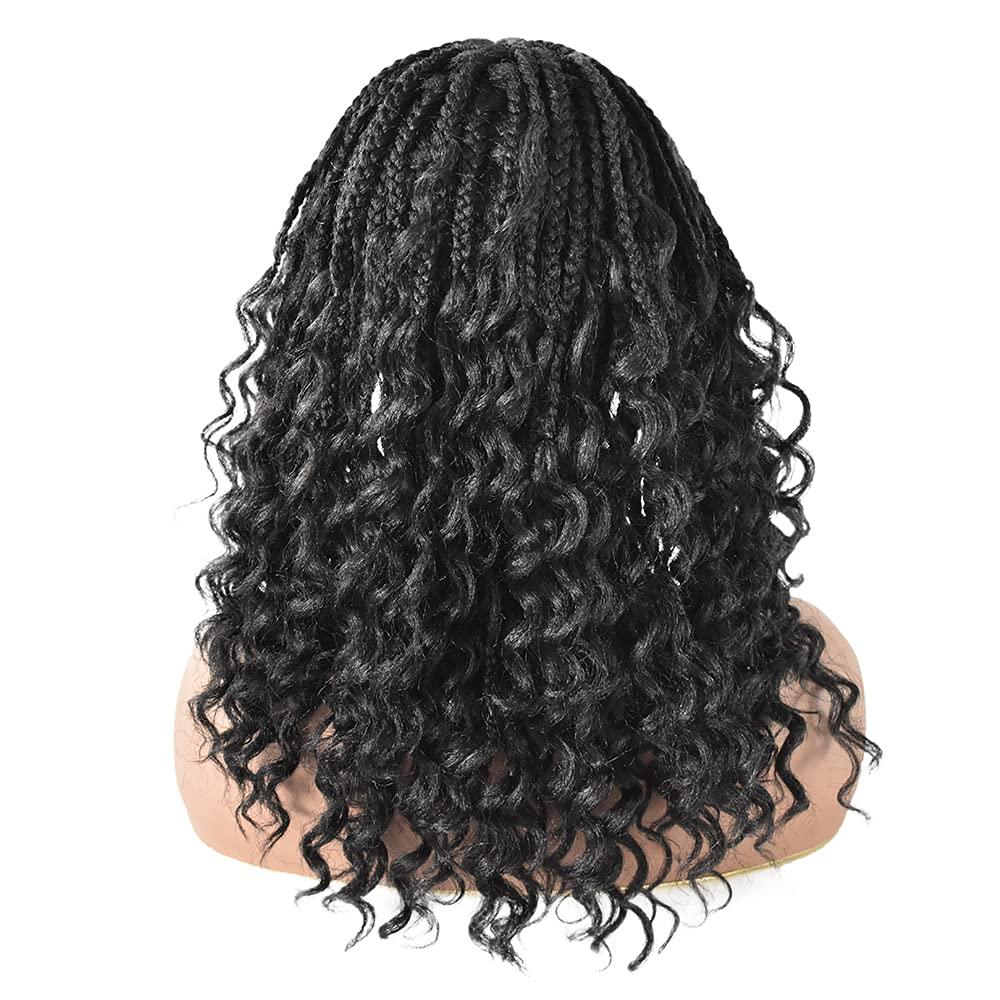 LYRICAL HAIR LYRICAL HAIR Afro Box Braided Wigs for Black Women Hand Tied Swiss Lace Front Natural Looking Twist Micro Box Braids Wig Synthetic Hair Wig(12.5X4.75,18 Inch,#1B Black)