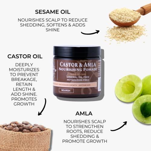 Qhemet Biologics Qhemet Biologics Castor & Amla Nourishing Pomade - Vegan Pomade and Scalp Conditioner with Castor Oil and Amla - Adds Softness, Pliability & Sheen to Locs, Cornrows, Twists & Loose Hair (4 oz)