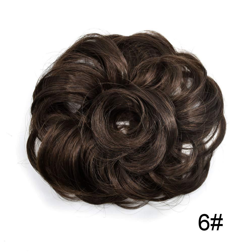 NinthAvenue Basics Messy Curly Hair Bun Wavy Scrunchies Synthetic Hair Extensions Updo French style Hairpiece for Womenn (#6 Dark Brown)