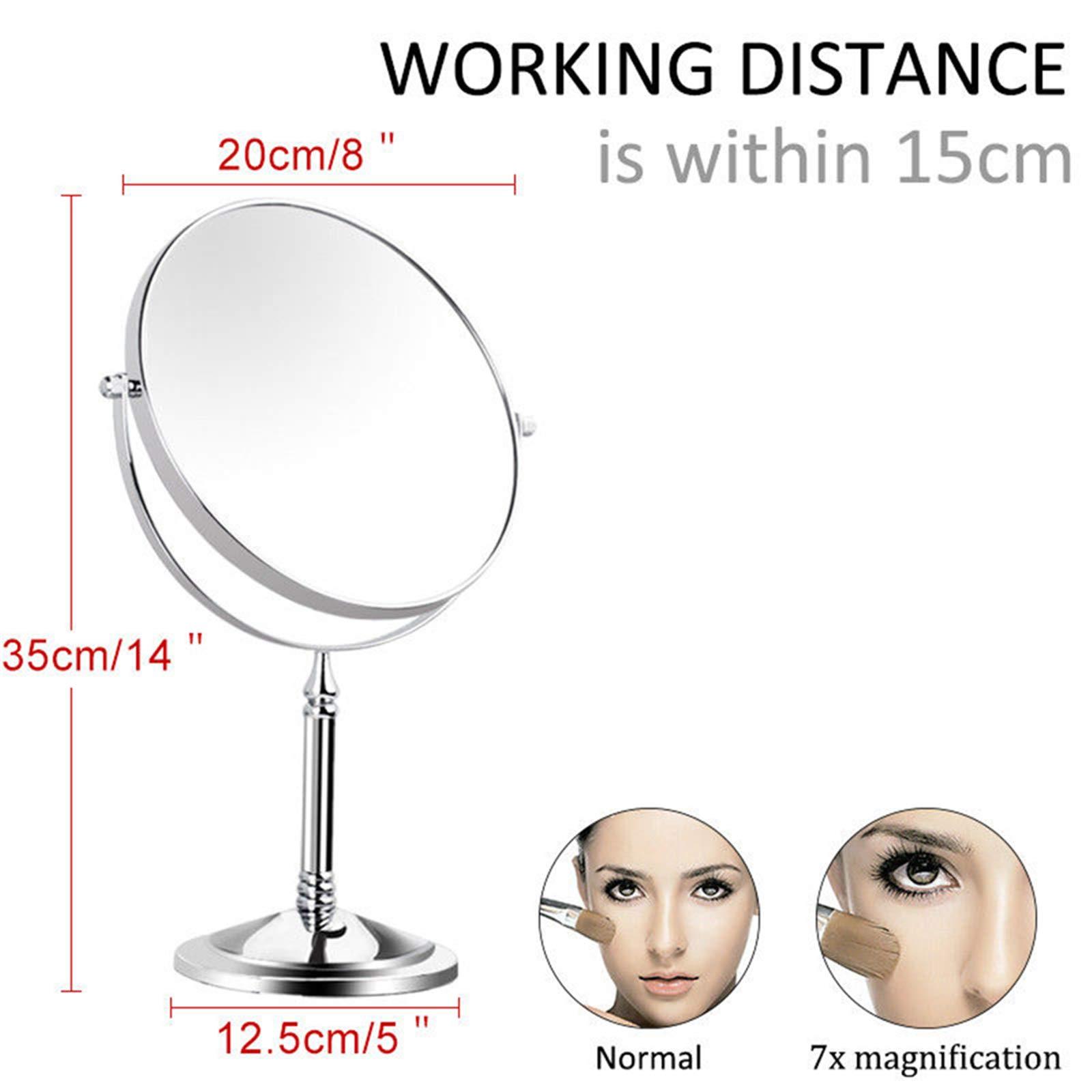 DMNSDD Countertop Makeup Mirrors, 8 inch Double Sided Brass Magnifying Mirror, Tabletop 360 Swivel Cosmetic Vanity Shaving Mirrors,Chrome,7X