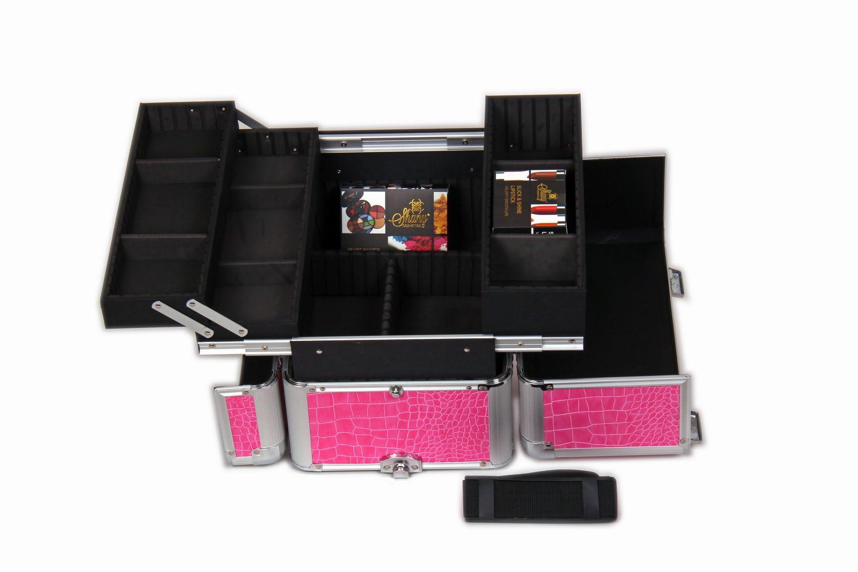 SHANY SHANY Pink Snake Skin Rolling Makeup Case with Wide Trays, Premium Collection, 12 Pounds