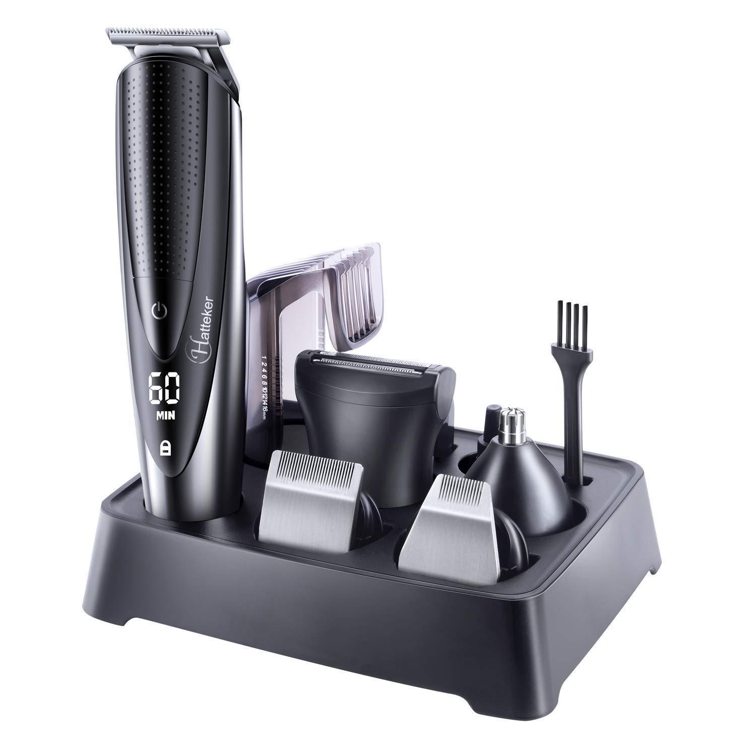 Hatteker Hatteker Mens Hair Clipper Beard Trimmer Grooming kit Hair Trimmer Mustache Trimmer Body Groomer Trimmer for Nose Ear Facial Hair Cordless Waterproof 5 in 1