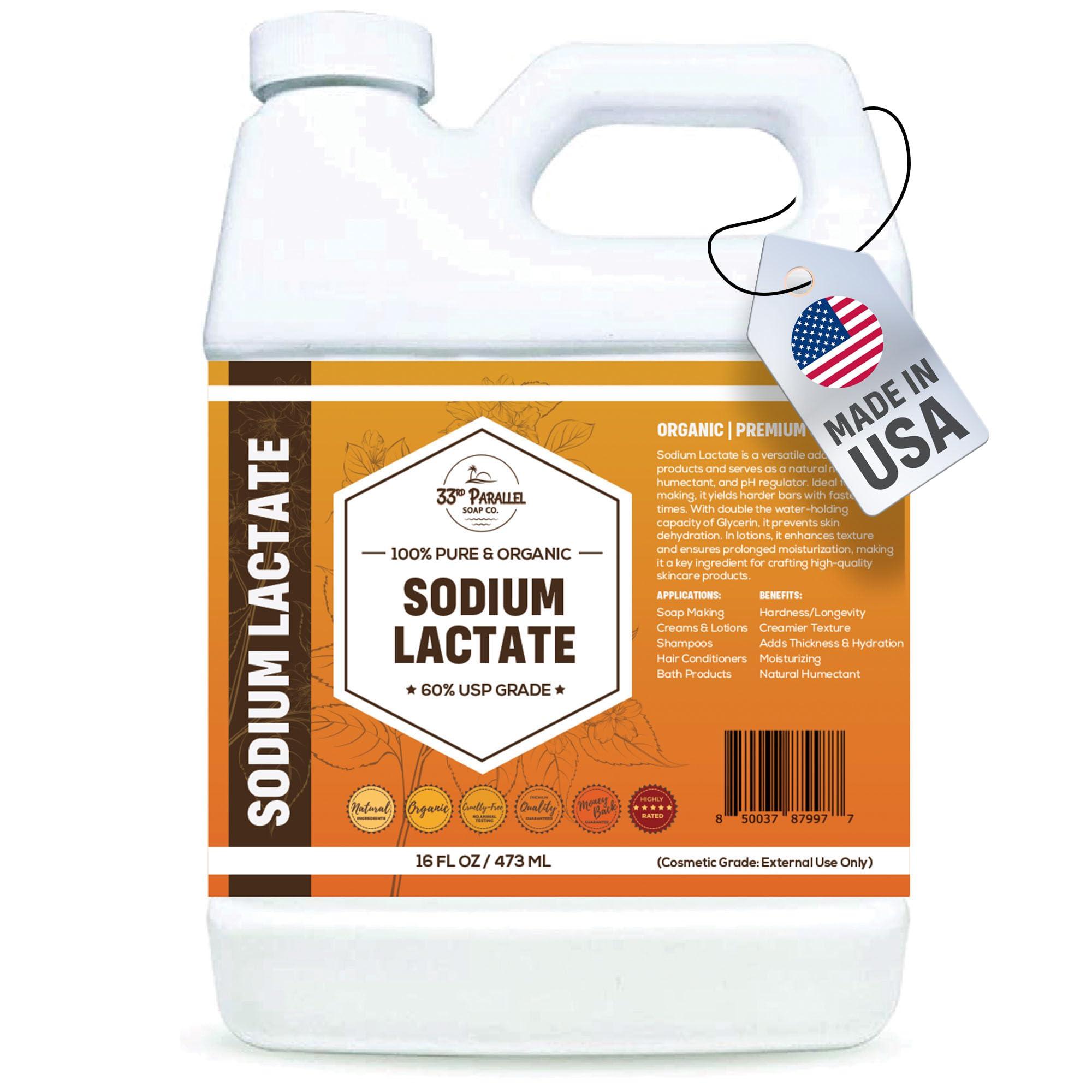 33RD PARALLEL SOAP CO. Sodium Lactate (16 oz) for Soap Making & Lotions, Premium Sodium Lactate Liquid, 60% Concentration, Cosmetic Grade, Moisturize Anti-Aging, Makes Soap Harder | 16 FL OZ