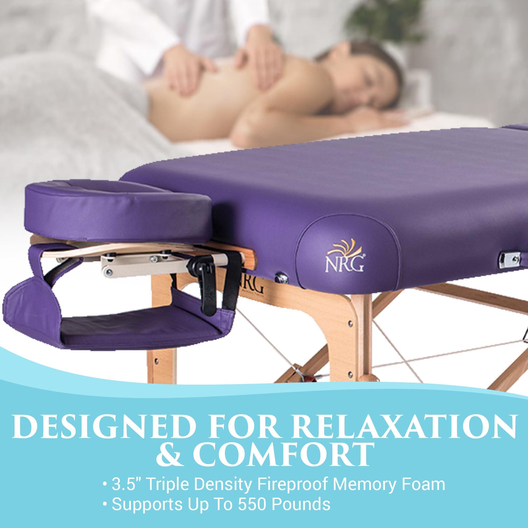 NRG NRG Vedalux Portable Massage Table Package Purple - Folding Massage Bed Lightweight Massage Table - Professional Massage Table Spa Bed, Face Cradle, Hanging Armrest, & Carrying Case