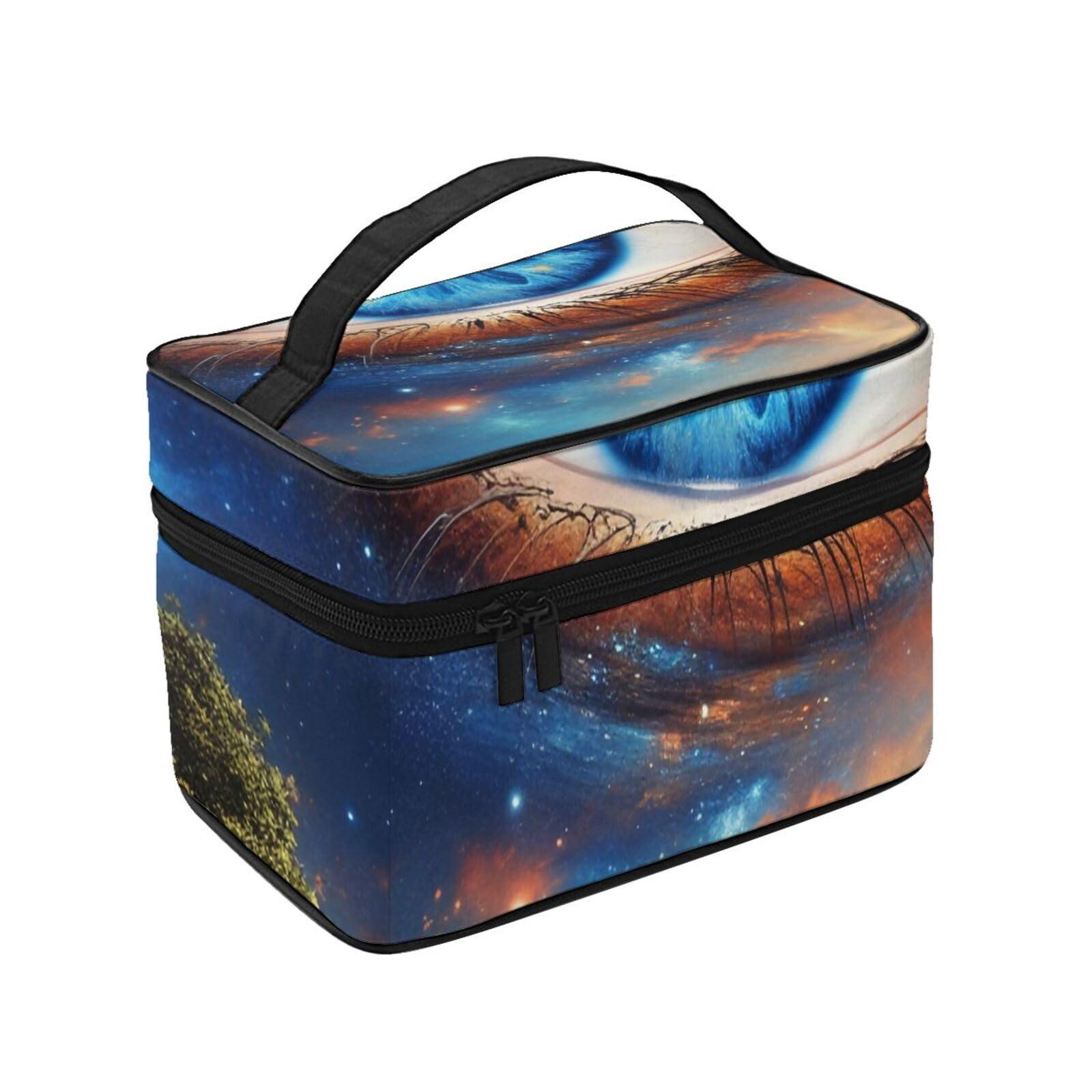 QASDFGHR QASDFGHR Small Blue Galaxy Earth Print Makeup Bag,Travel Cosmetic Bag with Zipper for Women Square Make Up Bags Organizer
