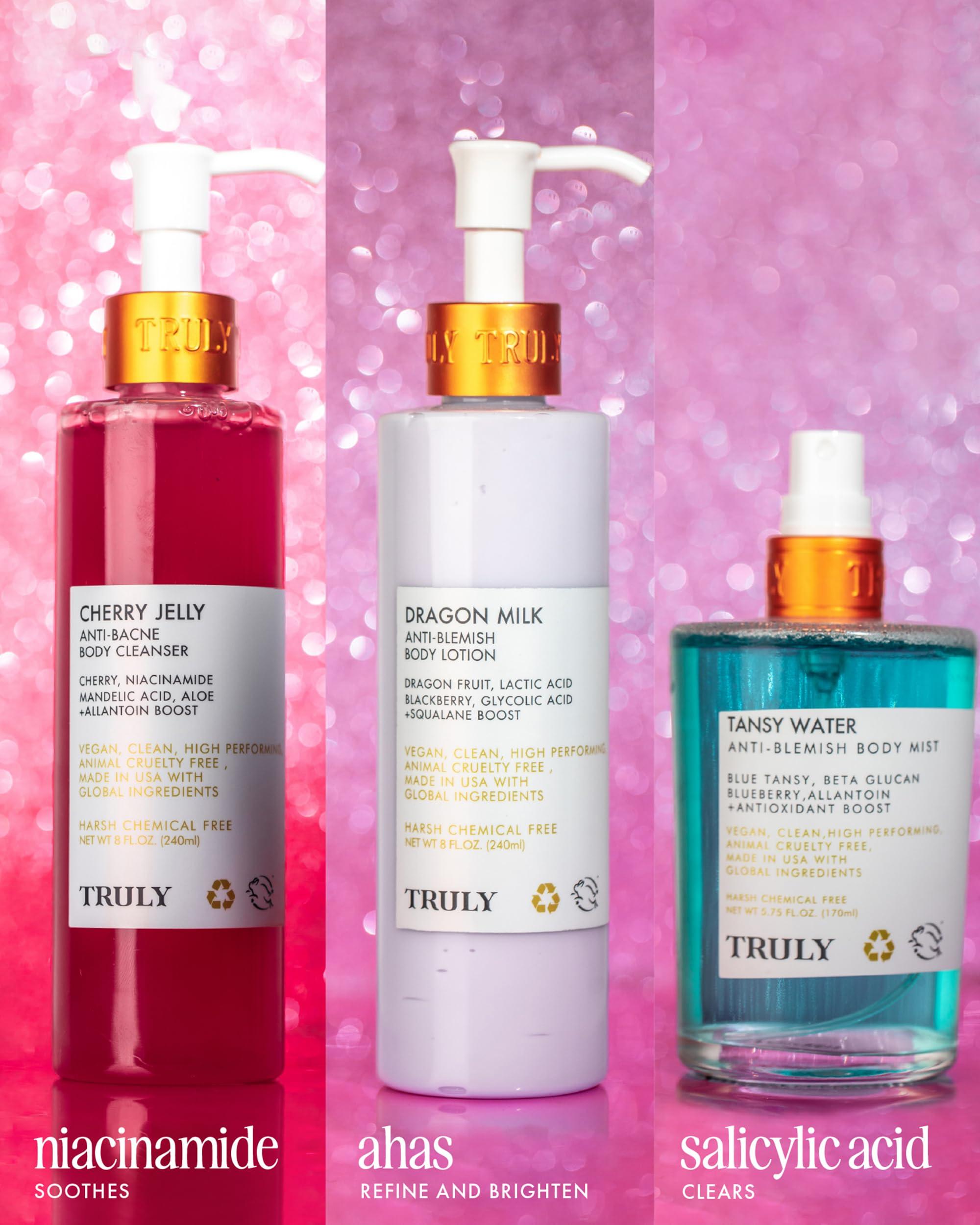 Truly Truly Beauty Cherry Jelly Body Acne Wash with Soothing Cherry Niacinamide, Hydrating Allantoin, & Mandelic Acid - Award Winning Back Acne Treatment Body Wash Cleanser & Dark Spot Remover