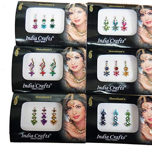 India Crafts 8 Combo Bindi Packs Silver/Gold/Black/Multicolored Face Jewels Bollywood tika
