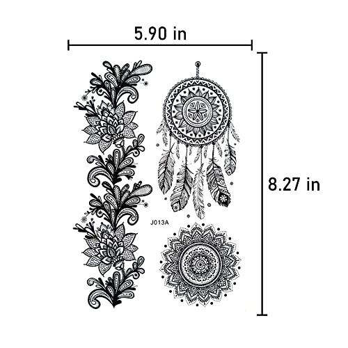 Dr.Pedi Temporary Tattoos for Women 6 Pack Henna Tattoo Stickers for Adults Women & Girls Metallic Black Lace Body Art Large Big Arm