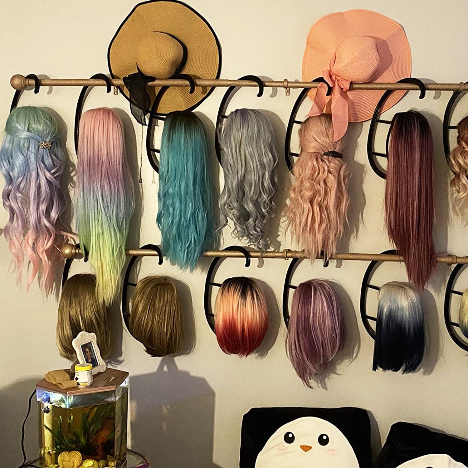 KUKLIPJIM KUKLIPJIM 14 Pack 15.4 Inch Wig Hanger, Hanging Wig Stand for Multiple Wigs and Hats, Wig Holder Rack, Wig Stand for Displaying, Drying & Organizing Wigs(Black)