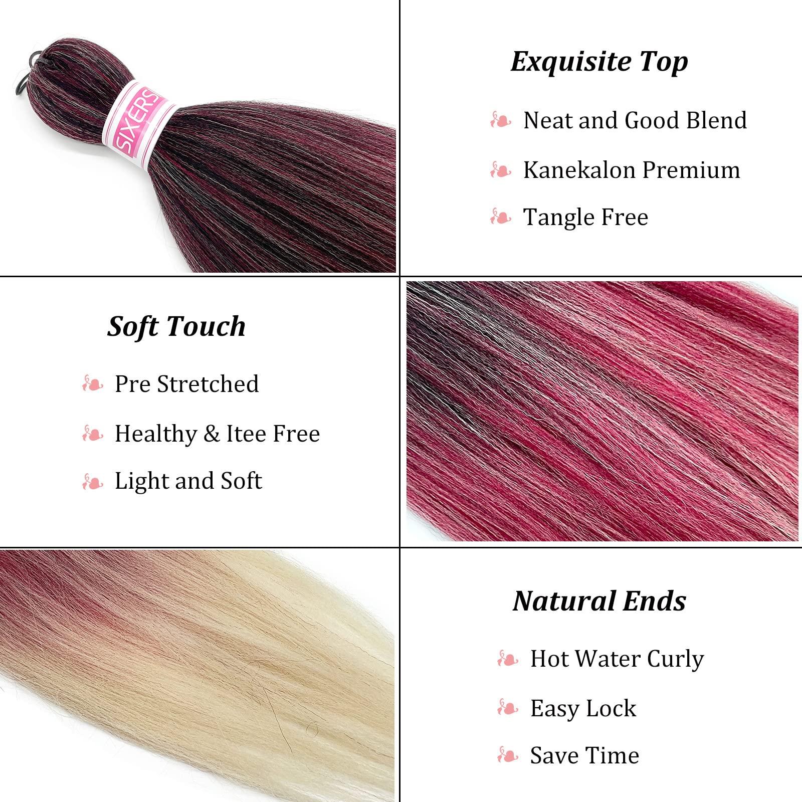 SIXERSI 1B Burgundy Blonde Ombre Braiding Hair Pre Stretched 26 inch 3 Packs Pre Stretched Braiding Hair Ombre Synthetic Hair for Braiding Itch Free Crochet Box Braids Yaki Micro Braiding Hair Extensions