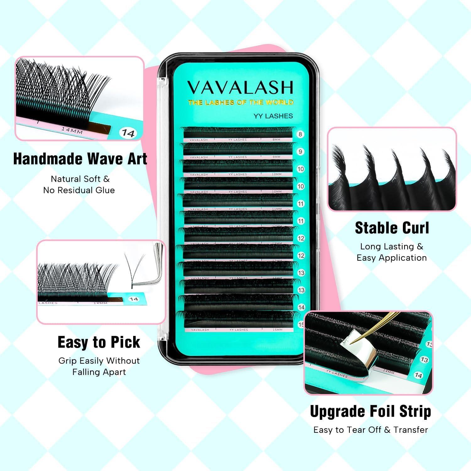 VAVALASH VAVALASH Y Lash Extensions D Curl 0.05mm 12mm Tray Easy Premade Volume 2D Fans Eyelash Extension YY Type Natural Volume Lashes Extension Soft Matte Black Lashes (YY-0.05-D-12mm)
