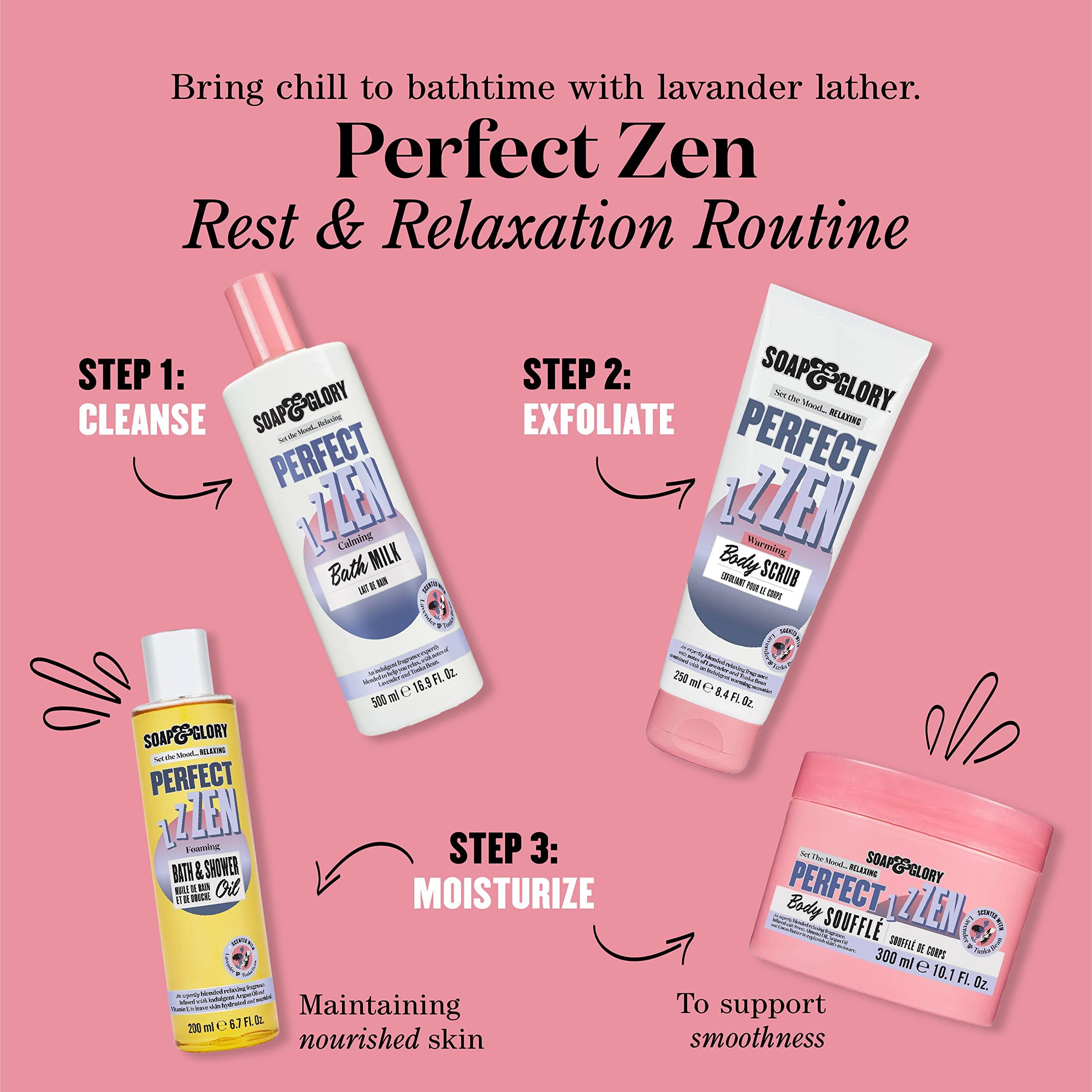 Soap & Glory Soap & Glory Perfect Zen Exfoliating Body Scrub - Smoothing & Buffing Body Scrub - Lavender & Tonka Bean Scented Body Polish - Warming Exfoliating Scrub for Relaxation (250ml)