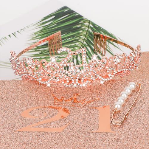 CIEHER CIEHER 21st Birthday Sash, Crown, and Pearl Pin - Decorations and Gifts for Her 21 Year Milestone