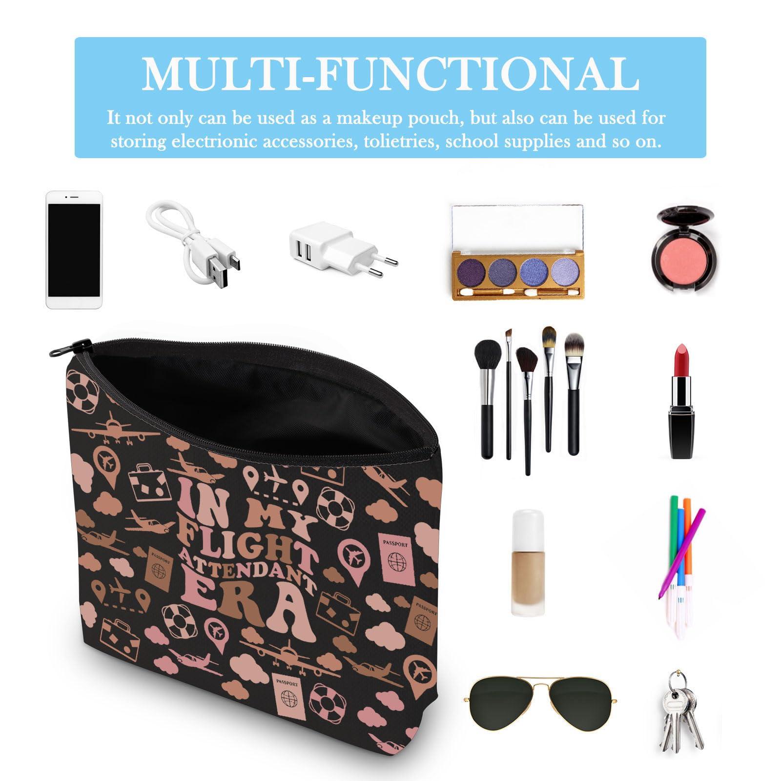 GJTIM Flight Attendant Gift In My Flight Attendant Era Stewardess Aviation Travel Makeup Bag for Cabin Crew Hostess Aviation Gift (Flight Attendant Era Black)