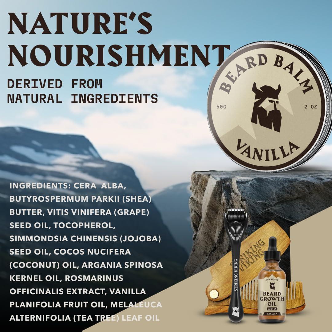 Striking Viking Striking Viking Beard Balm for Men  Leave-in Beard Conditioner to Smooth, Shape, Moisturize & Soften Coarse, Dry Facial Hair  Vanilla Scented with Shea Butter, Tea Tree, Argan & Jojoba Oils, 2 Oz