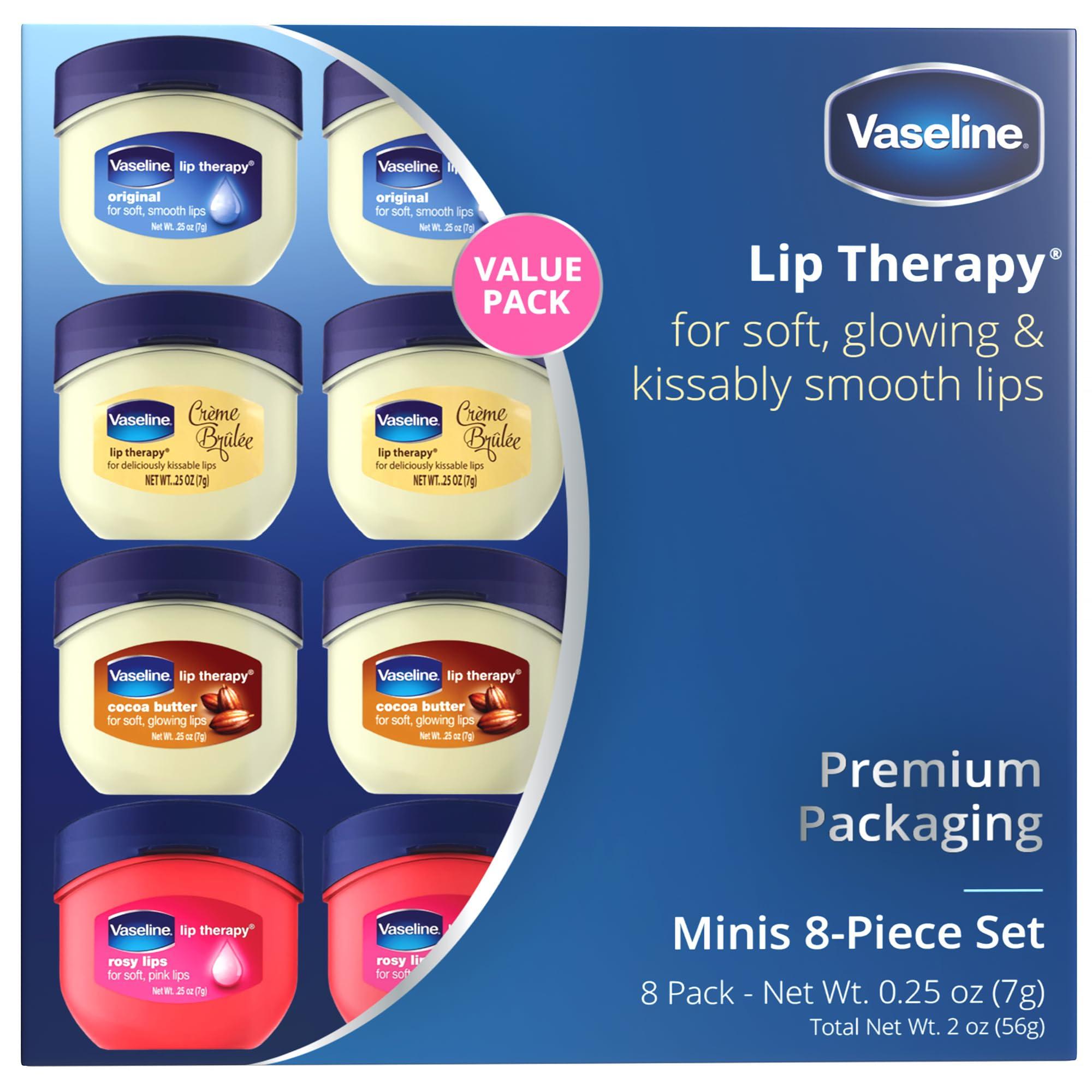 Vaseline Vaseline Lip Therapy Variety 8-Pack  Original, Crme Brle, Rosy Lips, Cocoa Butter Mini Lip Balms for Soft, Glowing, and Deliciously Kissable Lips, 0.25 Oz Ea