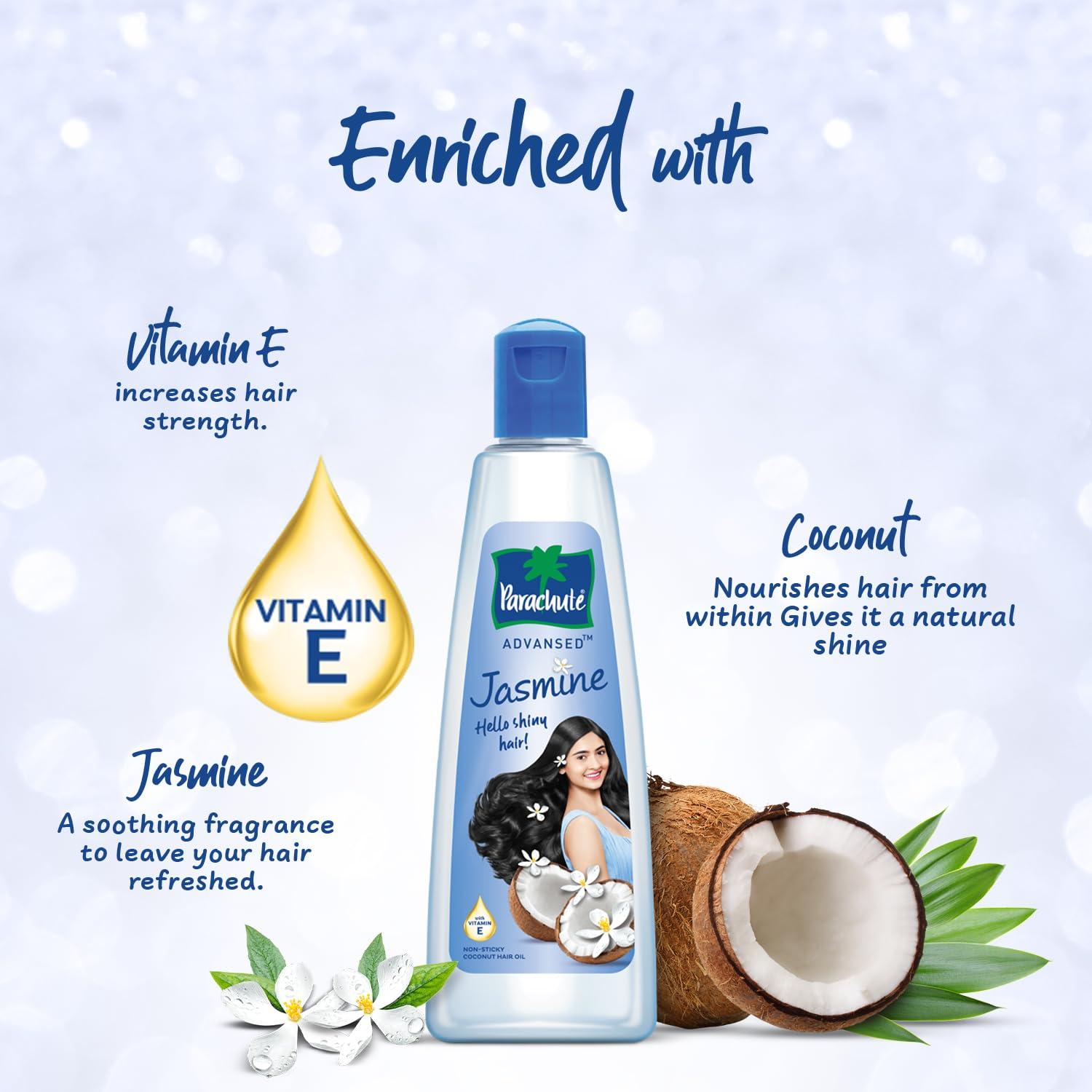 Parachute Parachute Advansed Jasmine Enriched Coconut Hair Oil with Vitamin-E | For Scalp Nourishment| Stronger, Softer, Silkier Hair |Non-Sticky | All Hair Types| 10.1 Fl.oz.