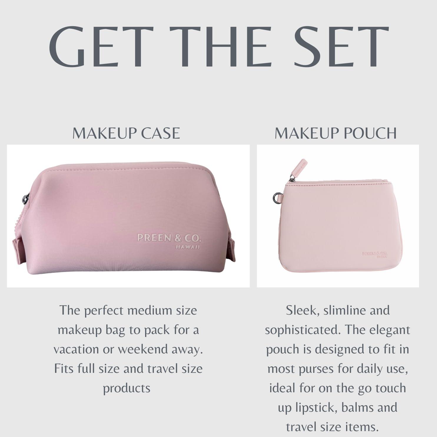 PREEN AND CO HAWAII Small, slim heat-resistant makeup beauty pouch for purse. Insulated cosmetic pouch helps protect makeup from melting, spoiling and expiring quickly. Makeup bag for car (Pouch, Nude Pink Pouch)