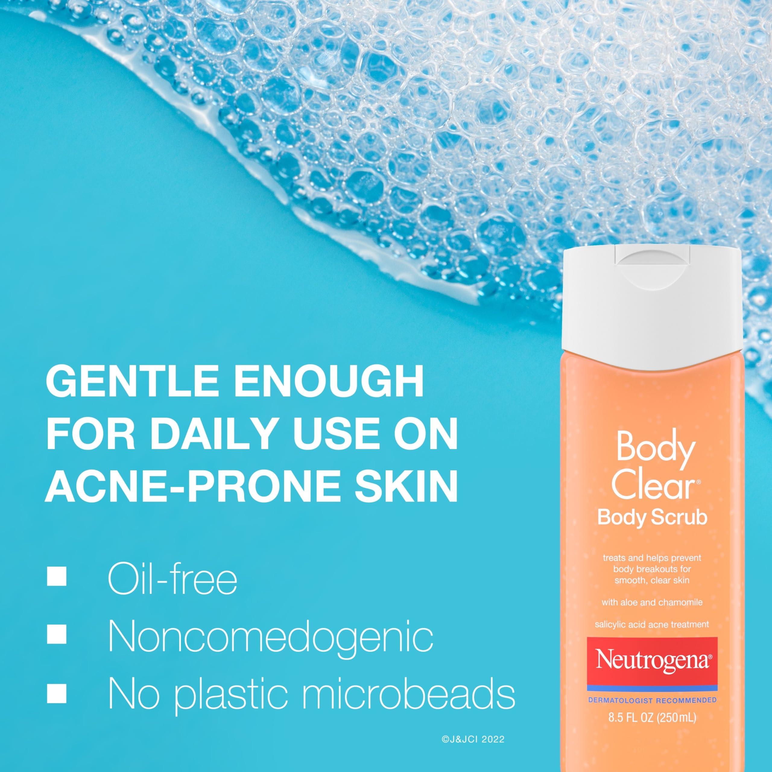 Neutrogena Neutrogena Body Clear Oil Free Acne Body Scrub with Salicylic Acid Acne Treatment Medicine, Exfoliating Salicylic Acid Body Wash to Treat Acne on Back, Chest, and Shoulders, 8.5 fl. oz