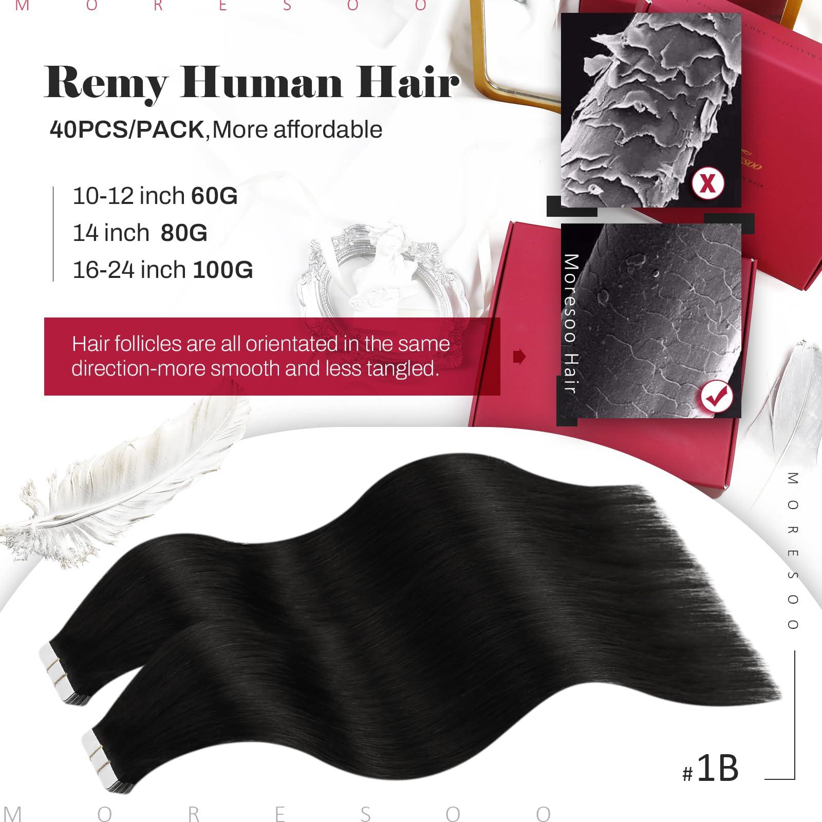Moresoo Moresoo Tape in Hair Extensions Human Hair 24 Inch 40Pcs Natural Black Hair Extensions Human Hair Tape in 100g Seamless Invisible Tape in Hair Extensions Human Hair #1B
