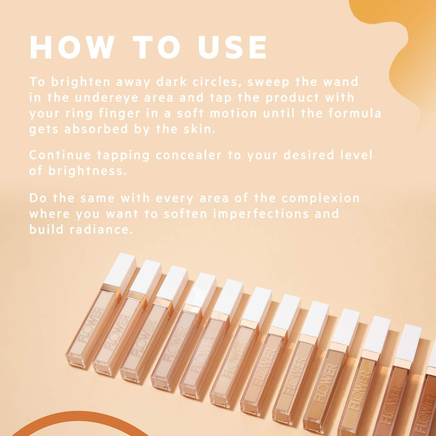 FLOWER BEAUTY FLOWER BEAUTY By Drew Barrymore Light Illusion Full Coverage Concealer - Diffuse Dark Under Eye Circles + Blurs Blemishes - Weightless Formula + Crease Proof Makeup (Medium Honey)