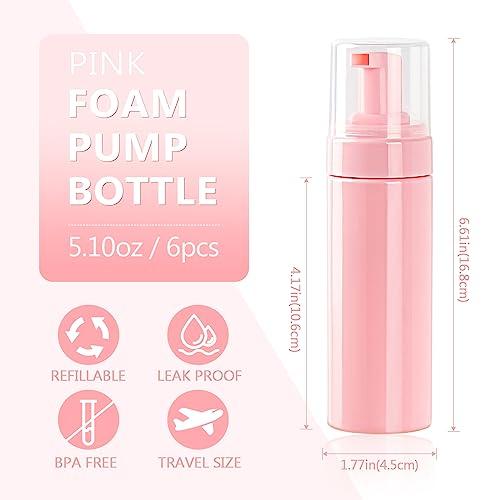 TMLECE TM Foam Pump Bottle 5.1oz/150ml Pink Empty Foam Bottle Pump, Travel Foam Bottle for Soap, Shampoo, Cleaning Foam Dispenser Bottle Refillable (6 Pack)