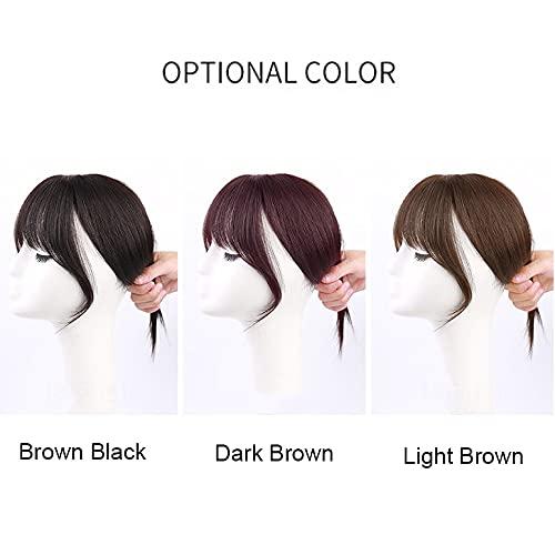 RemeeHi RemeeHi 10 Inch Human Hair Bangs with Top Piece Clip in Seamless Topper&Fringe Extension Real Human Hair 3D Air Bangs -Brown Black