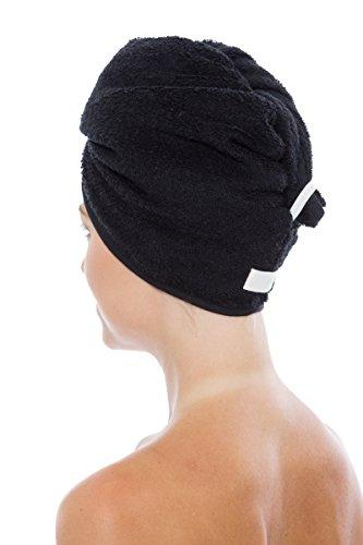 TexereSilk Texere Women's Viscose from Bamboo and Cotton Terry Hair Towel - Lightweight, Absorbent Quick Drying Hair Wrap - Twist Towel with Elastic Loop Holder (Tya, Black, U)