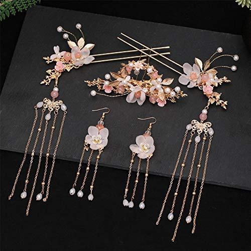 CHXIHome Tassel Handmade Flower Fashion Long Hair Comb Hanfu Hair Stick, Tiara Headpiece Women Hair Accessories Flower Crystal Pearl Hair Pins