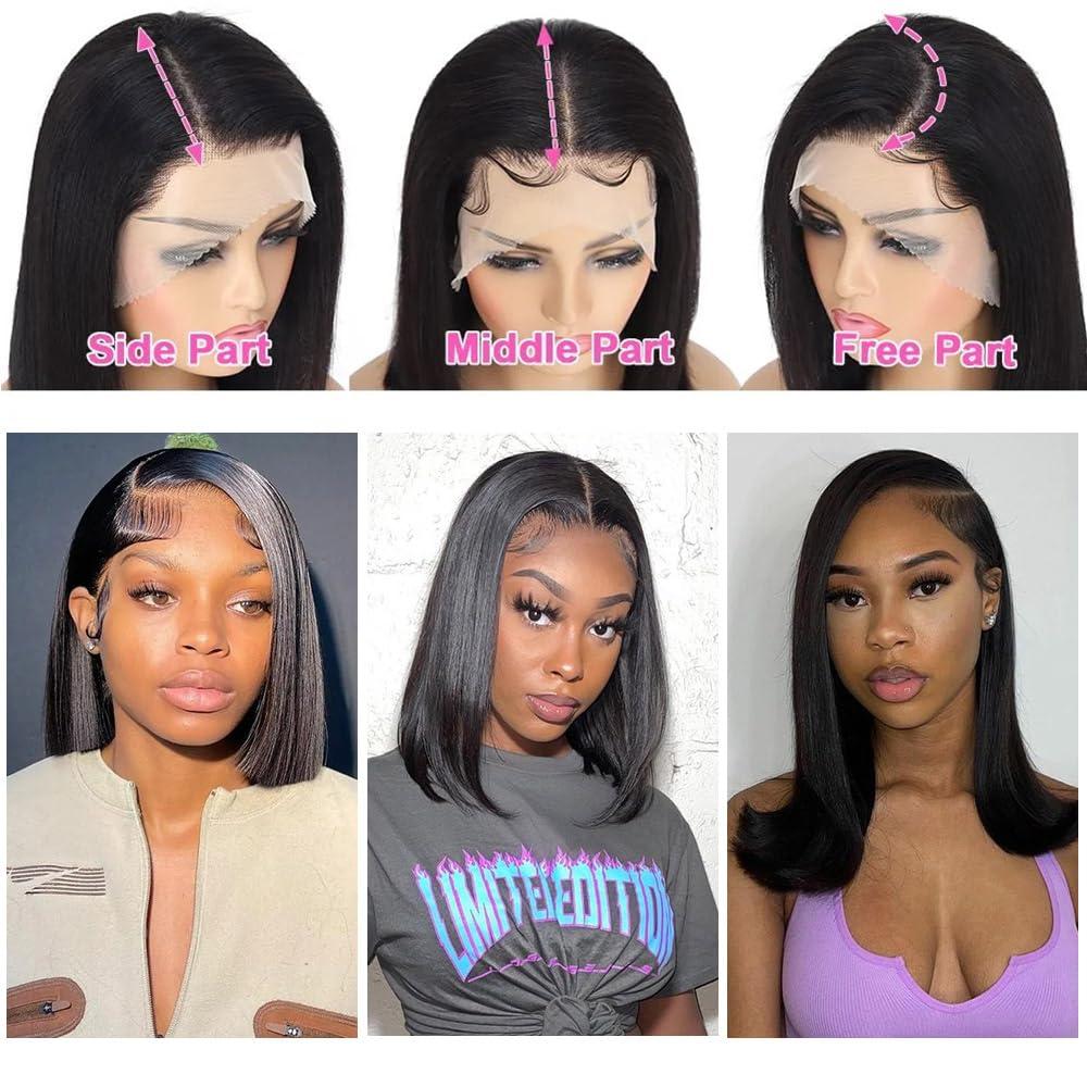 UWLK UWLK Bob Wig Lace Front Wigs Human Hair 13x4 Bob Frontal Wigs Human Hair Short Straight Bob Human Hair Wigs for Women 180% Density Hd Transparent Lace Frontal wig Pre Plucked with Baby Hair (14inch)