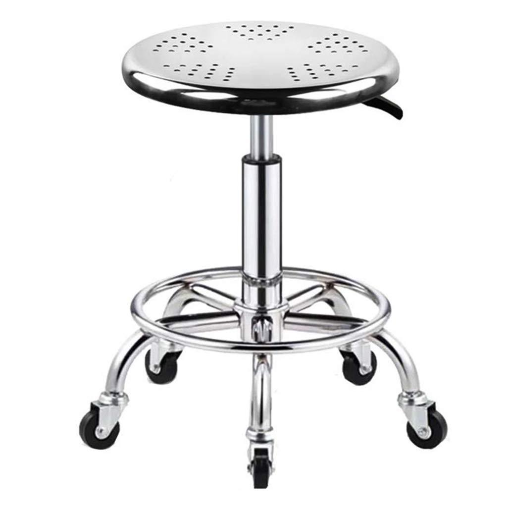 GXFC Shop Stool with casters, Load-Bearing 440 Ib,Heavy Duty Adjustable Height Stainless Steel Structure Work Shop Stool Round Cushion, Salon Rolling Stool Swivel Chair On 5 Wheels