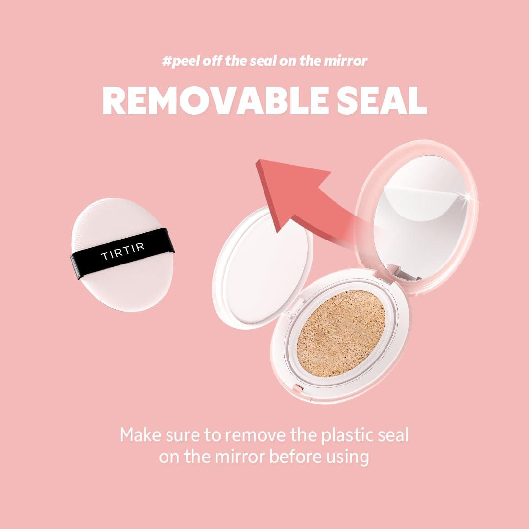 TIRTIR TIRTIR Mask Fit All Cover Pink Cushion Foundation | High Coverage, Velvety Matte Finish, Lightweight, Flawless, Corrects Redness, Korean Cushion, Pack of 1 (0.63 oz.), #21N Ivory