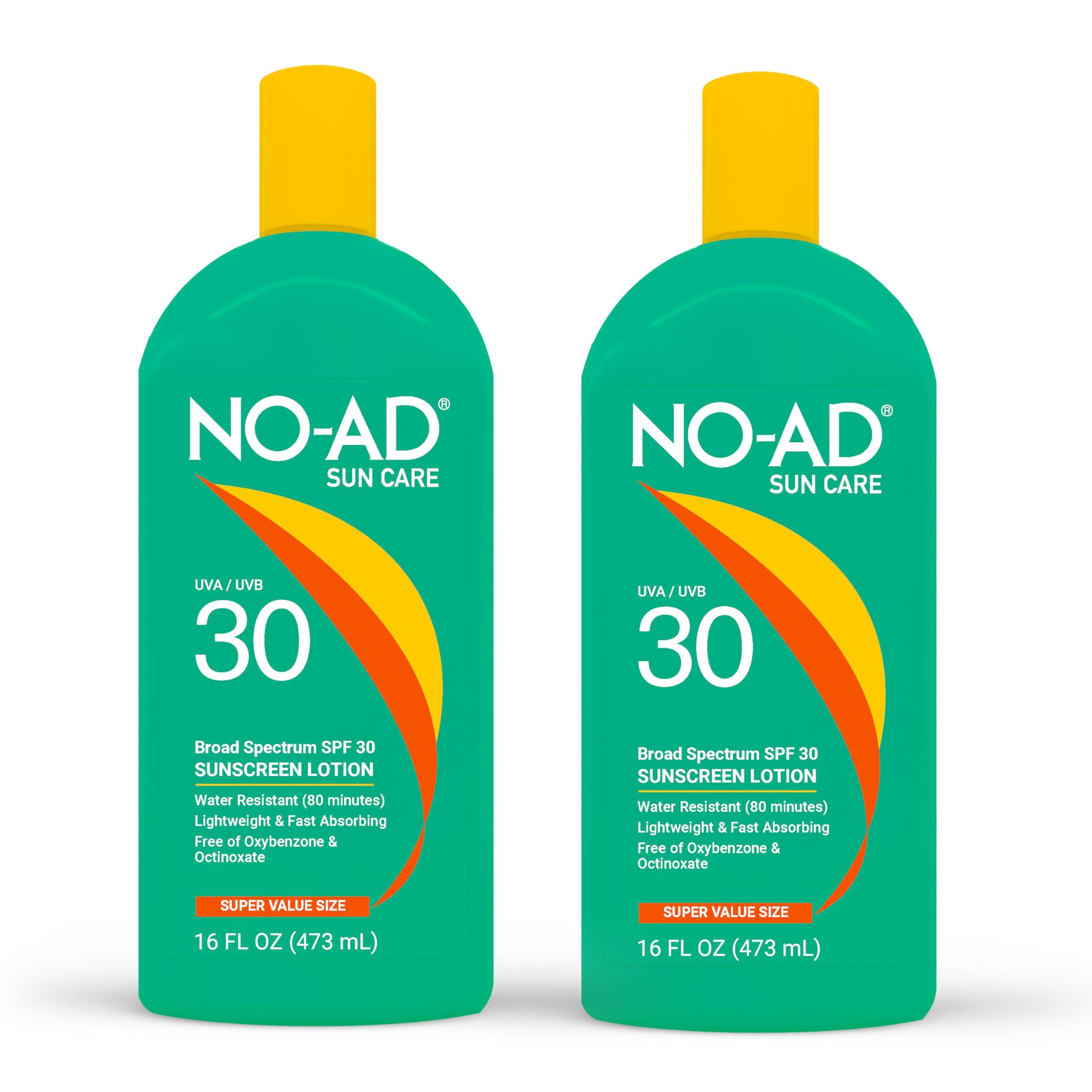 NO-AD NO-AD SPF 30 Sunscreen Lotion | Broad Spectrum UVA/UVB Protection | Water Resistant | Octinoxate & Oxybenzone Free with moisturizing Vitamin E and Aloe 16oz | Pack of 2