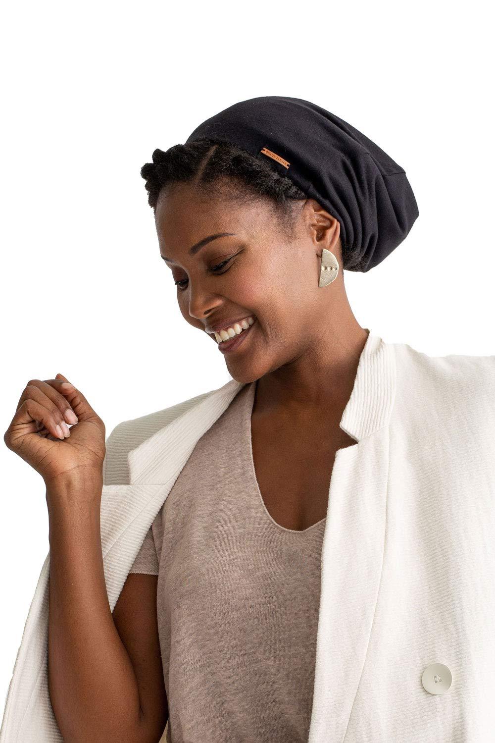 Grace Eleyae GE Grace Eleyae GE Women's Adjustable Satin Lined Sleep Cap Slap Hair Care Beanie Hat, Black