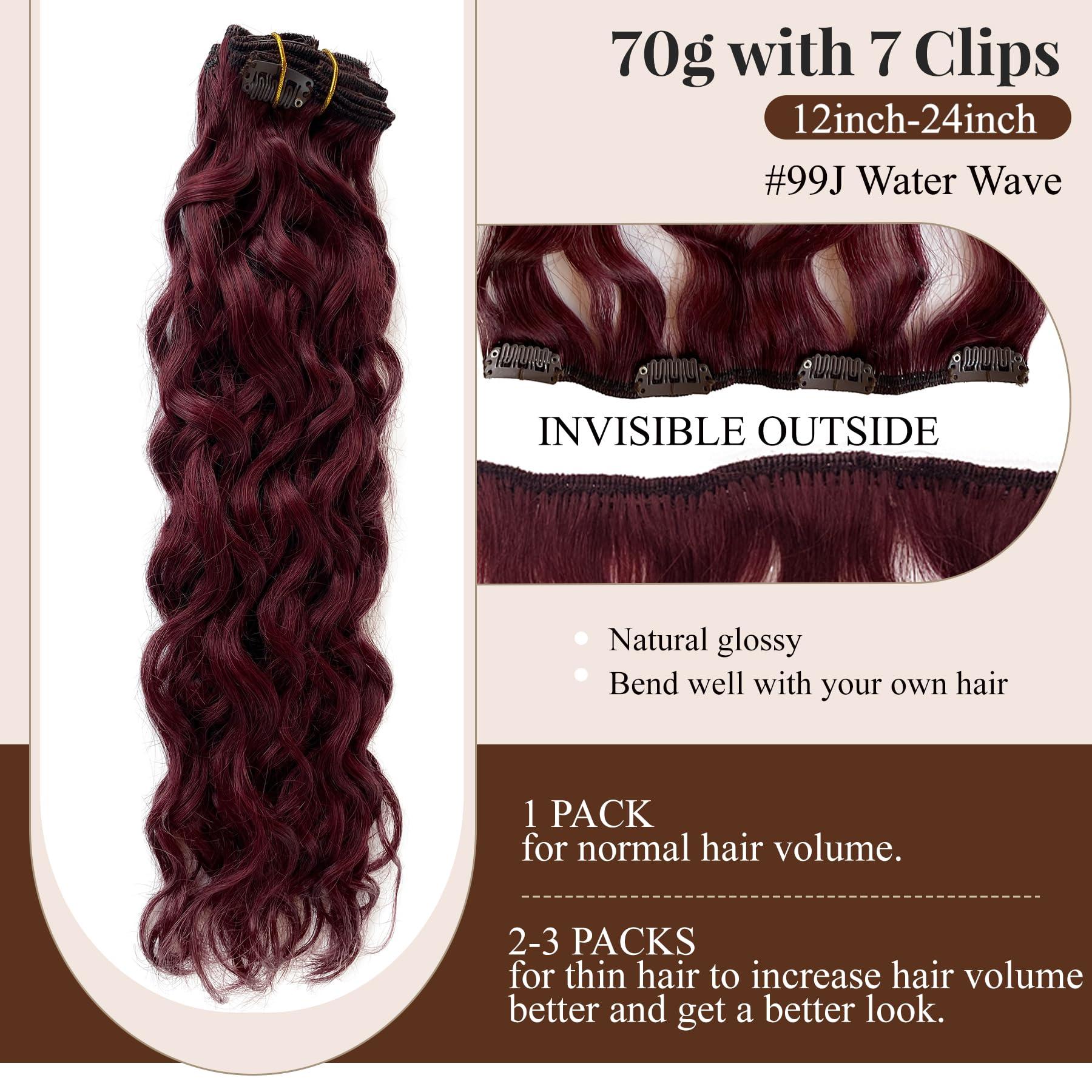 Blonlier Burgundy Clip in Hair Extensions, Clip in Hair Extensions Human Hair 70G 7PCS Long Wavy Curly Clip in Hair Extensions for Women 18 Inch Long Remy Real Hair Hairpieces for Daily Party Use