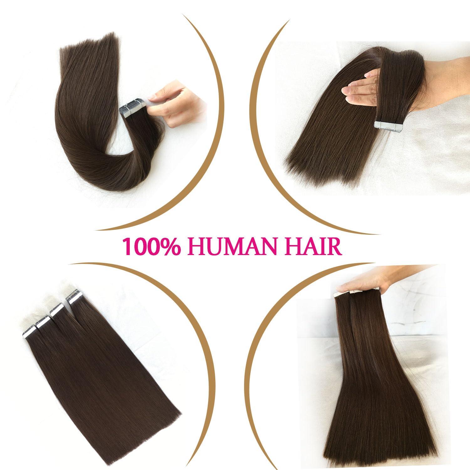Amesha Hair Hair Extensions Tape in,2 Dark Brown, Tape in Hair Extensions Human Hair Straight Natural Hair Extensions Skin Weft for Women18Inch 100g 50pcs
