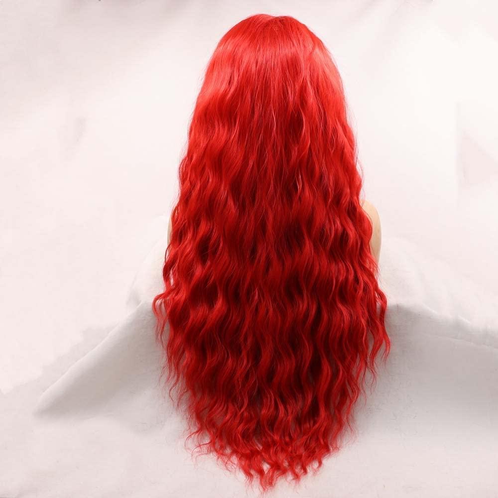 xiweiya xiweiya Bright Red Lace Wigs for Women13*4 Lace Front Red Wigs Long Body Wave Hot Red Wigs Heat Resistant Fiber Natural Straight Hair Wig 180% Density 24 Inch (hot red)