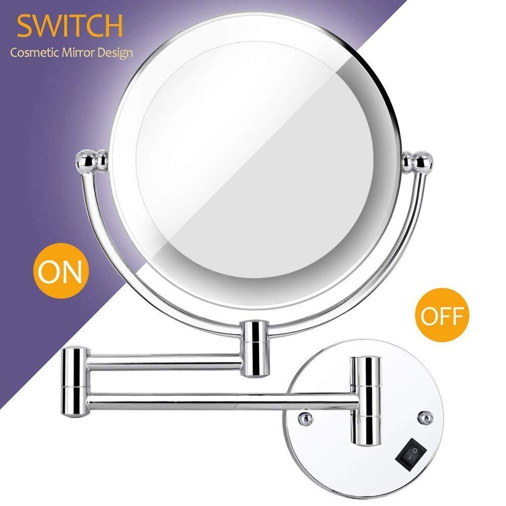 AMHIL AMHIL Led Lighted Makeup Mirror Wall Mount 7X Magnifying Cosmetic Mirror 360 Swivel Extendable Two Sided Vanity Mirror for Bathroom USB Rechargeable