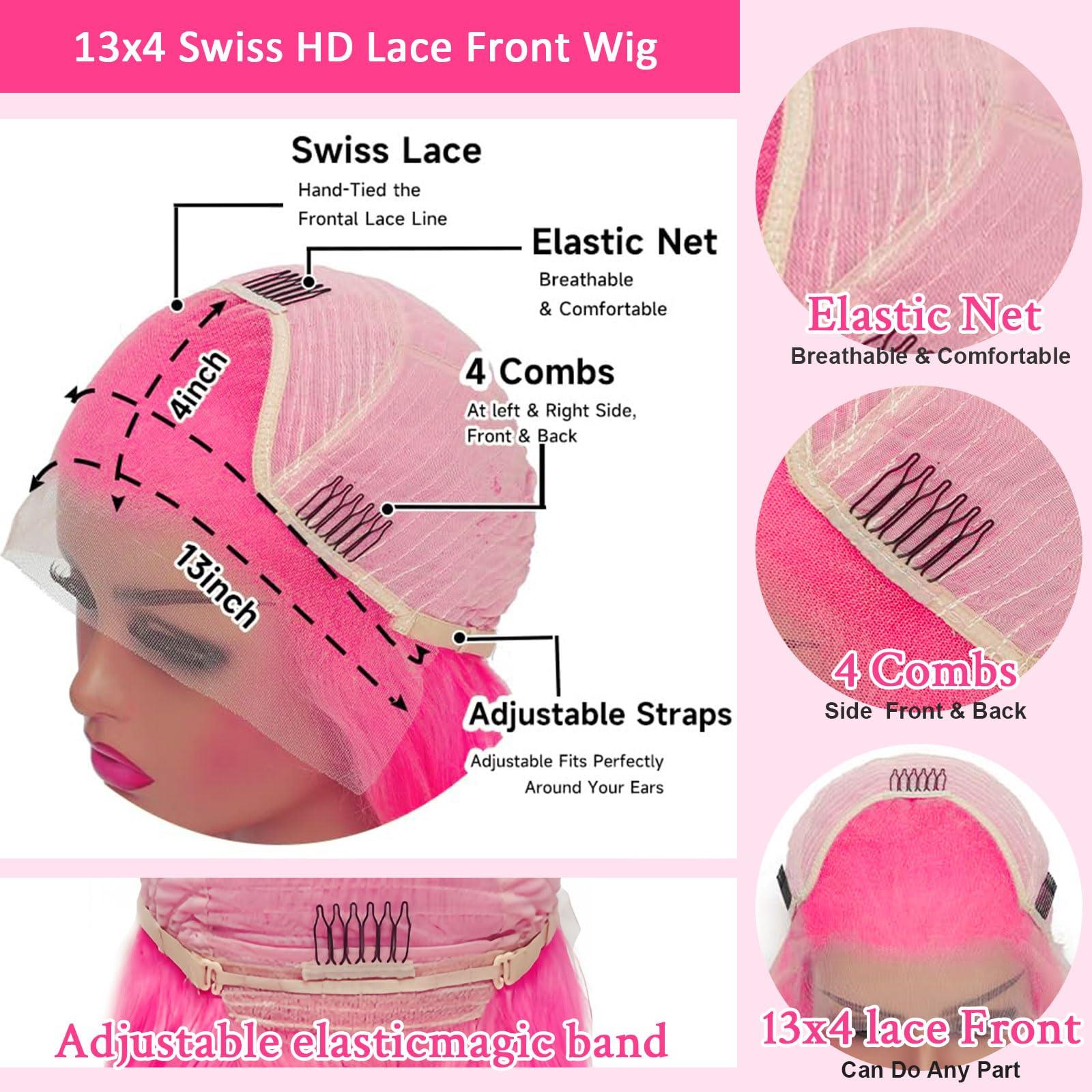 Cloudeer 26 Inch Pink Wig Human Hair 13x4 Body Wave HD Lace Front Wigs Human Hair Pre Plucked Pink Human Hair Lace Front Wigs Colored 180 Density Pink Frontal Wigs Human Hair Pink Lace Front Wig Human Hair